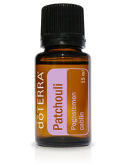 doTERRA Patchouli oil dropper bottle close-up for calming aroma and topical use