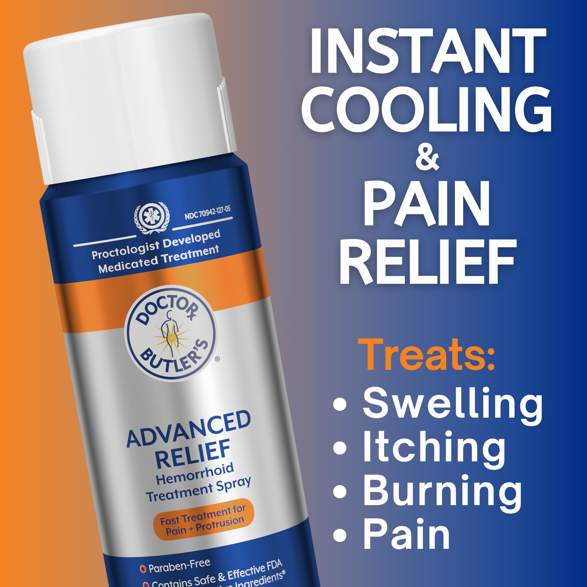 Doctor Butler's Advanced Relief continuous-mist nozzle enables no-touch, clean application.