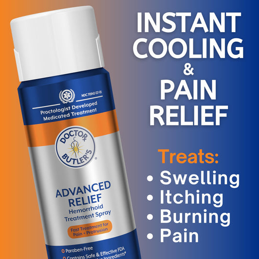 Doctor Butler's Advanced Relief continuous-mist nozzle enables no-touch, clean application.