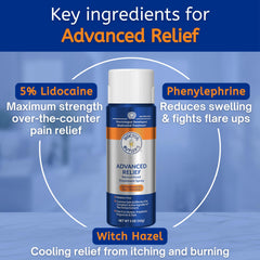 Doctor Butler's Advanced Relief witch-hazel liquid bottle emphasizes calming, ready-to-use spray.