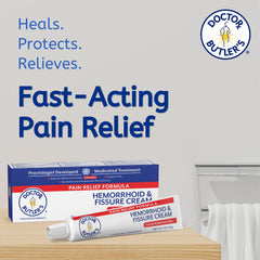 Doctor Butler's lidocaine action highlights fast numbing relief for external irritation.