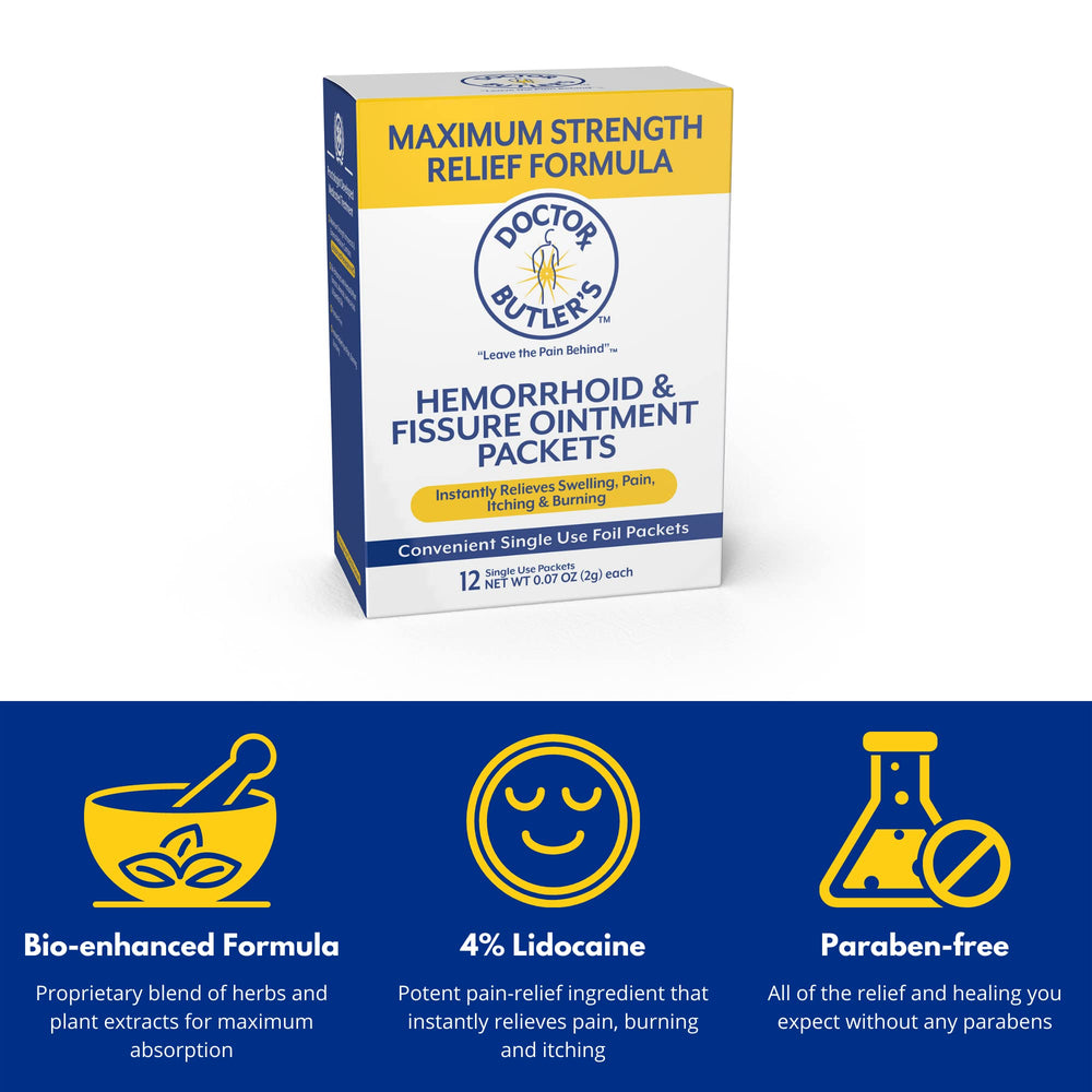 Doctor Butler's hemorrhoid ointment lidocaine provides quick numbing relief.