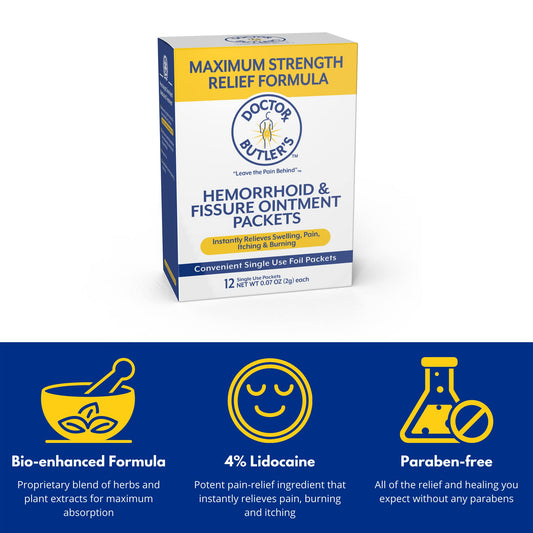 Doctor Butler's hemorrhoid ointment lidocaine provides quick numbing relief.