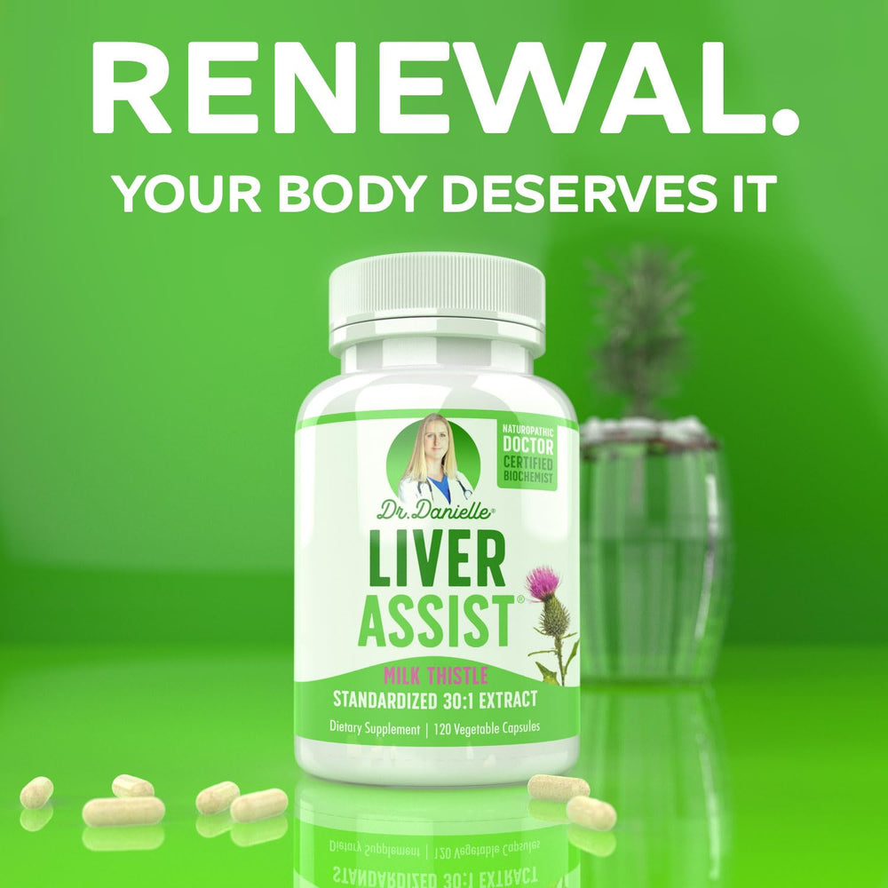 Doctor Danielle Liver Assist capsules close-up highlighting milk thistle ingredients