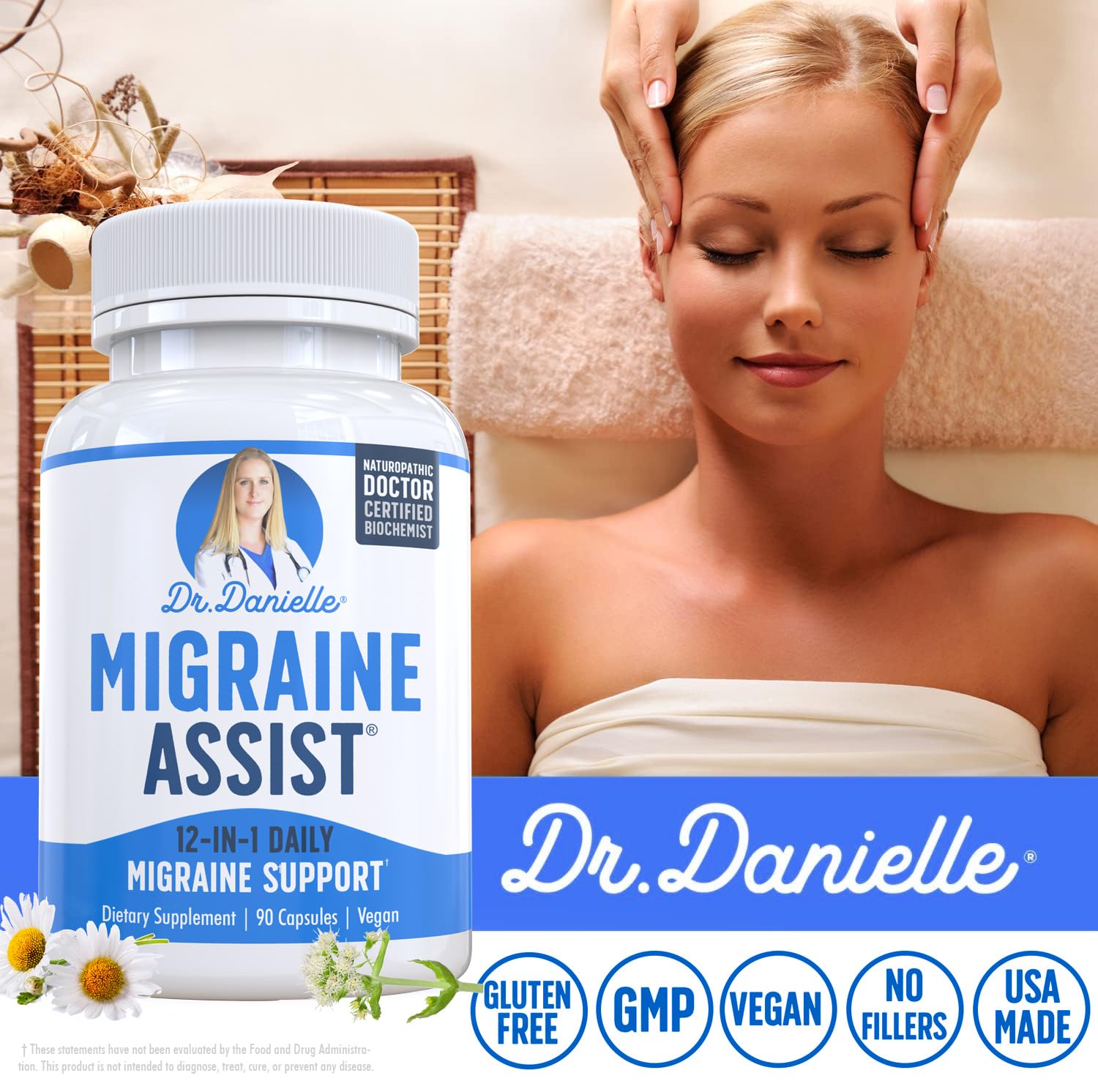 Doctor Danielle Migraine Assist capsules ready for daily wellness routine.