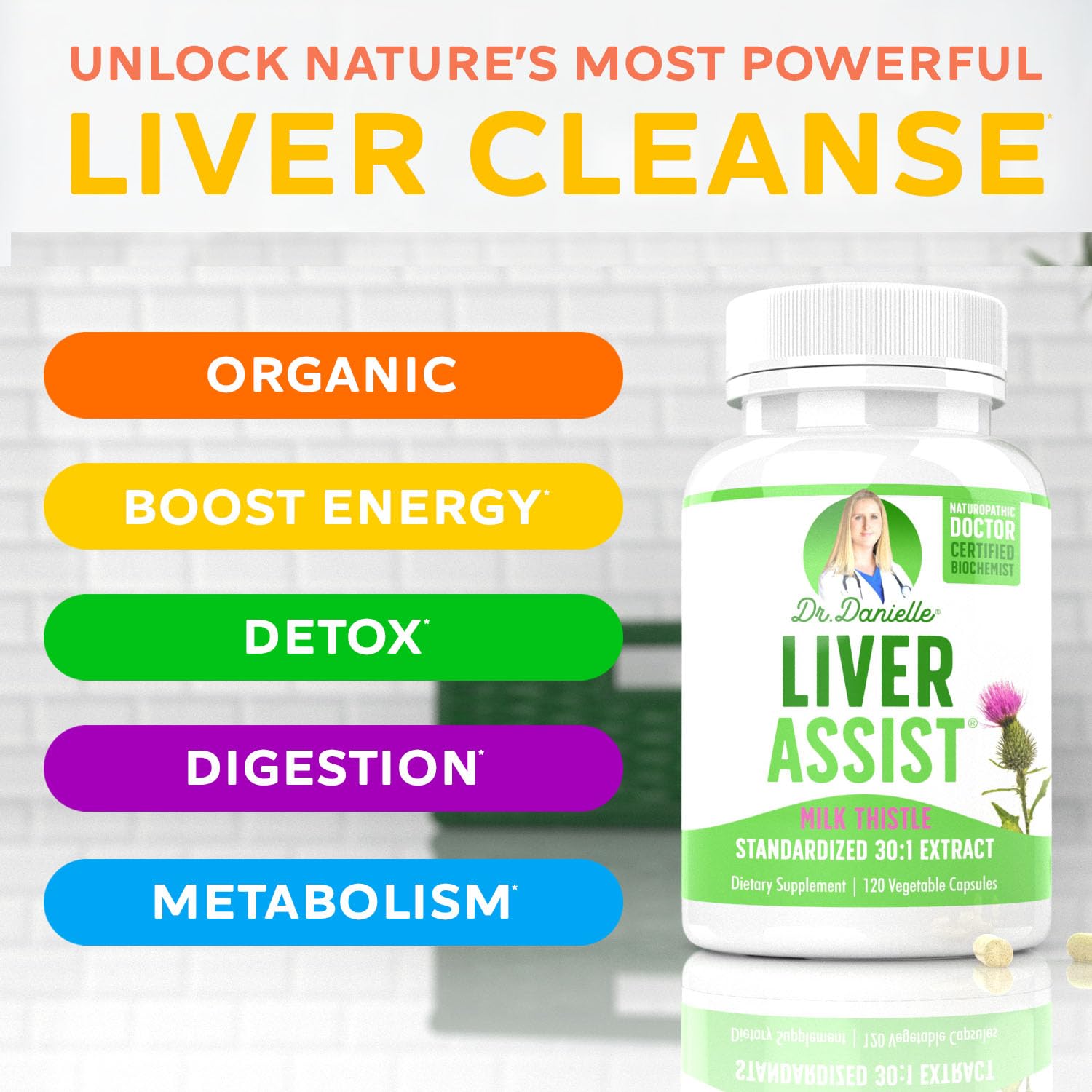 Organic milk thistle-based formula from Doctor Danielle for liver detox support