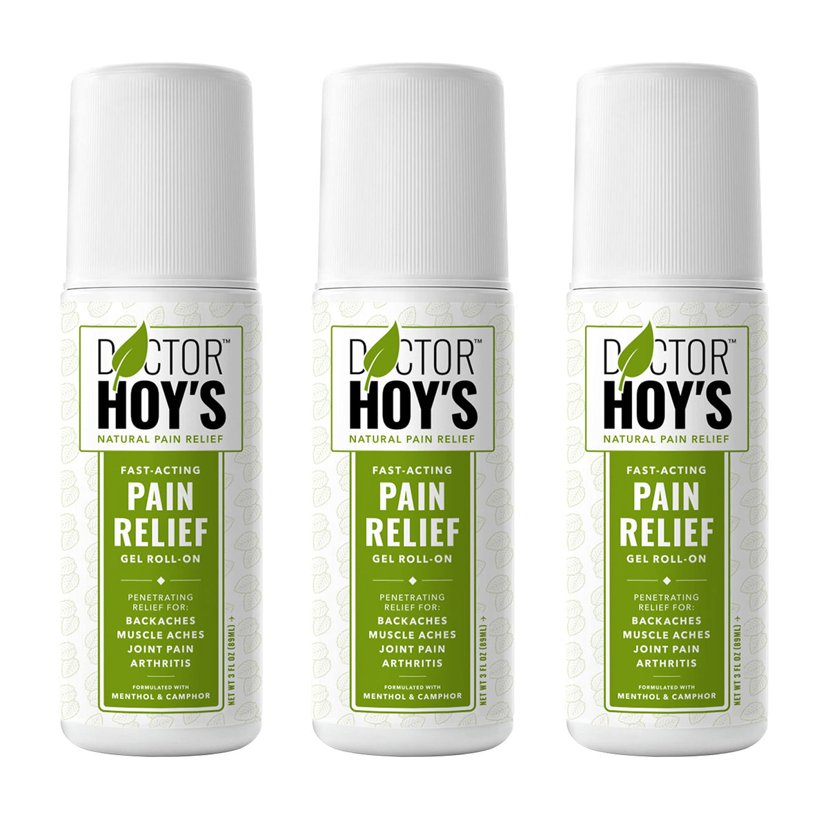 Doctor Hoy's Natural Pain Relief Gel bottle close-up highlighting fast absorption