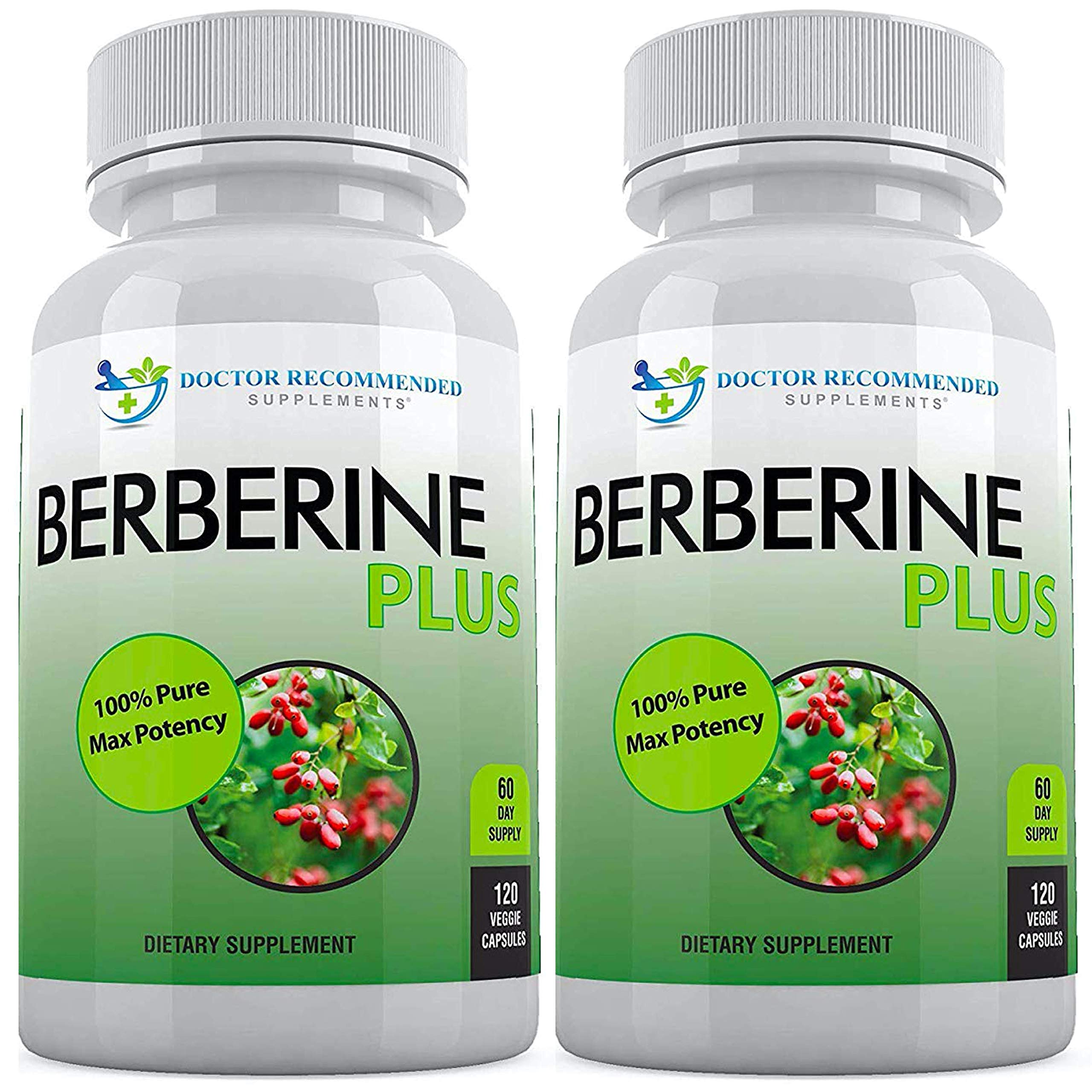 DOCTOR RECOMMENDED SUPPLEMENTS Berberine Plus bottle pour shows high-potency capsules for daily support.