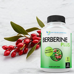 DOCTOR RECOMMENDED SUPPLEMENTS Berberine Plus bottle side indicates USA-made production quality