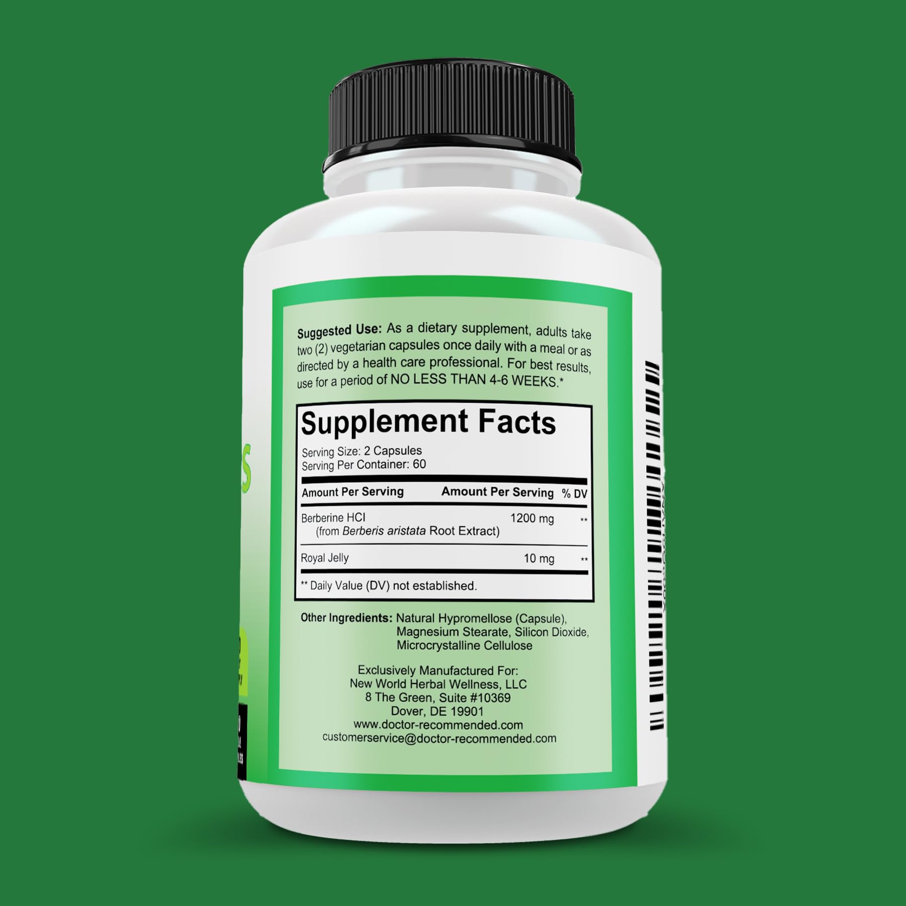 DOCTOR RECOMMENDED SUPPLEMENTS Berberine Plus capsules closeup highlights a pure berberine capsule form