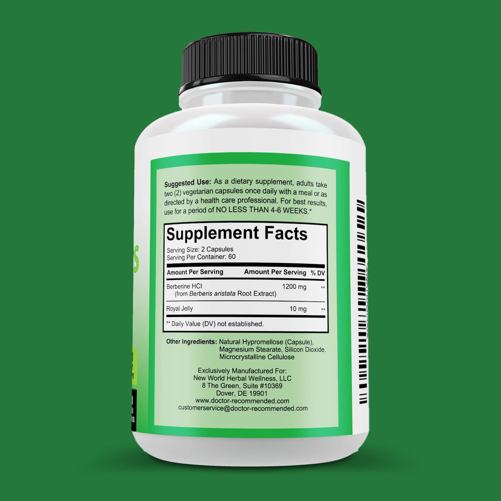 DOCTOR RECOMMENDED SUPPLEMENTS Berberine Plus capsules closeup highlights a pure berberine capsule form