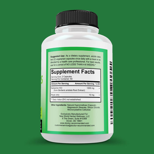 DOCTOR RECOMMENDED SUPPLEMENTS Berberine Plus capsules closeup highlights a pure berberine capsule form