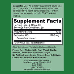 DOCTOR RECOMMENDED SUPPLEMENTS Berberine Plus label view highlights pure berberine HCl formula.
