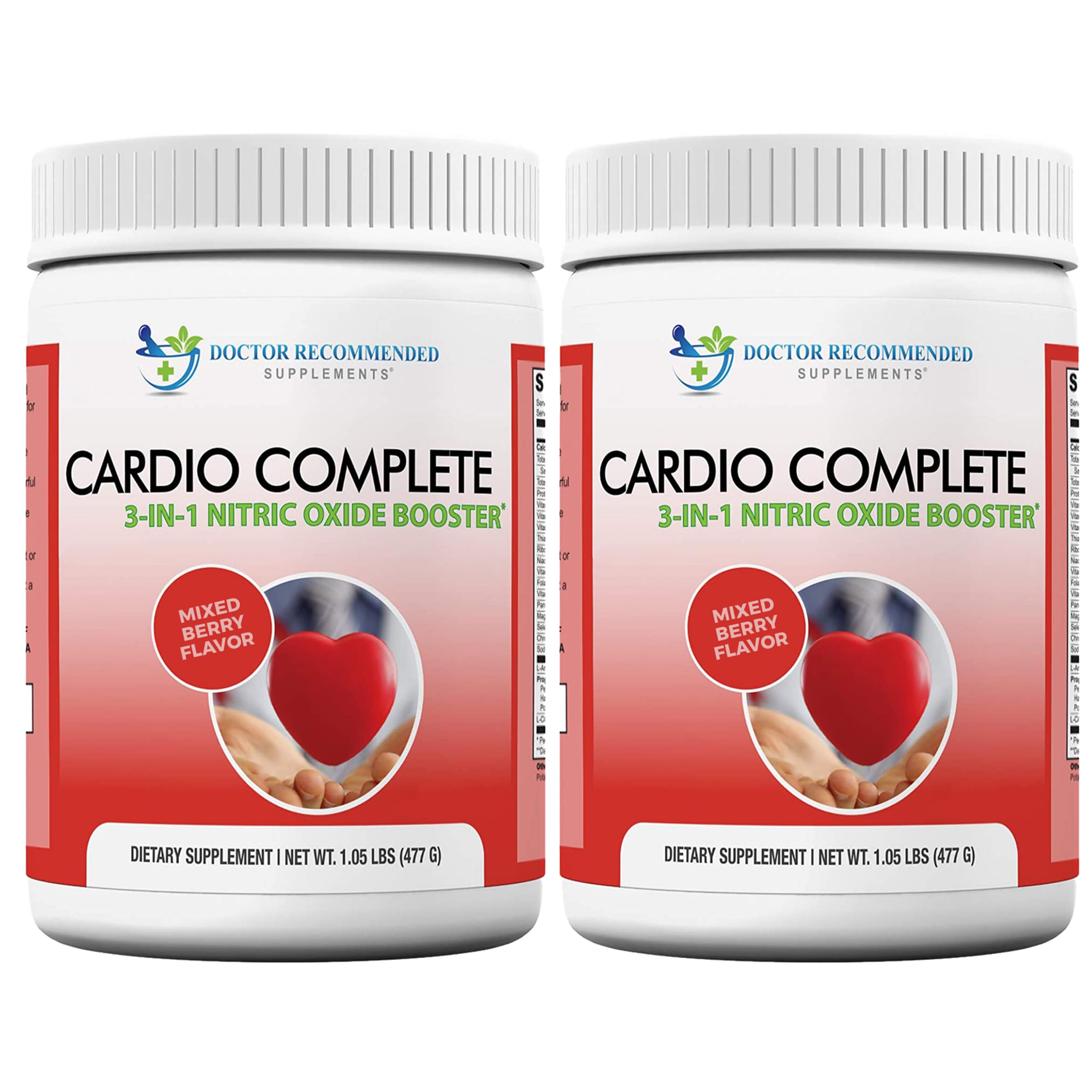 Cardio Complete bottle front by Doctor Recommended Supplements showing the 3-in-1 nitric oxide support for workouts