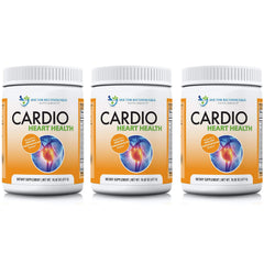 DOCTOR RECOMMENDED SUPPLEMENTS Cardio Heart Health powder bottle showing circulation support with L-Arginine and L-Citrulline.