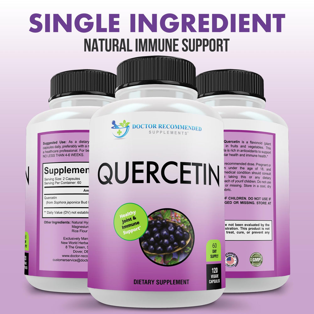 Doctor Recommended Quercetin 1000mg label close-up, non-GMO
