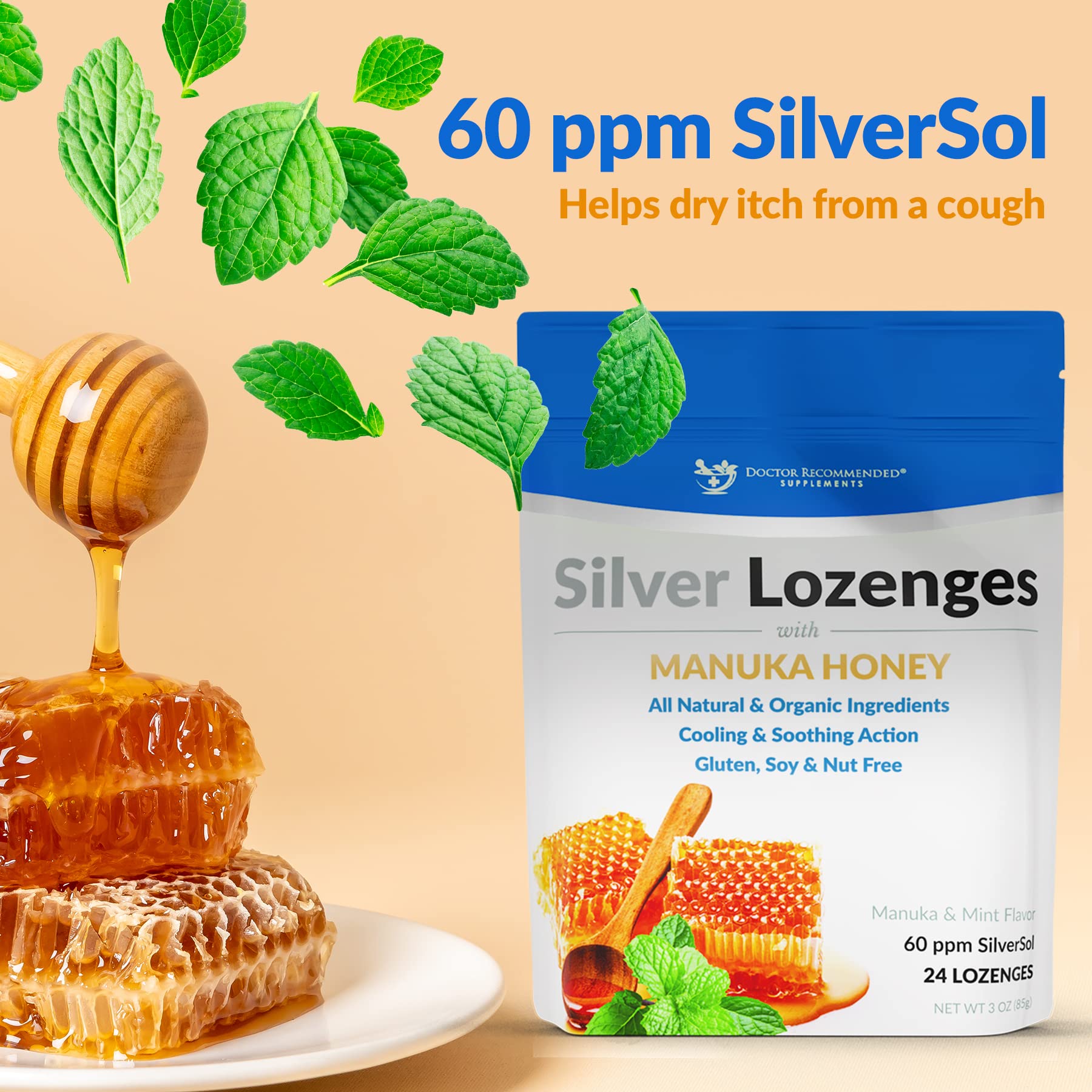 Doctor Recommended Supplements cooling mint lozenges providing soothing throat feel