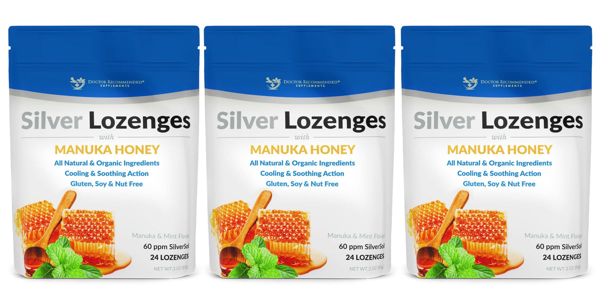 Doctor Recommended Supplements silver lozenges packaging for travel and on-the-go use