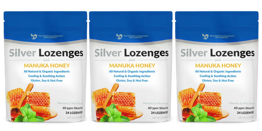 Doctor Recommended Supplements silver lozenges packaging for travel and on-the-go use