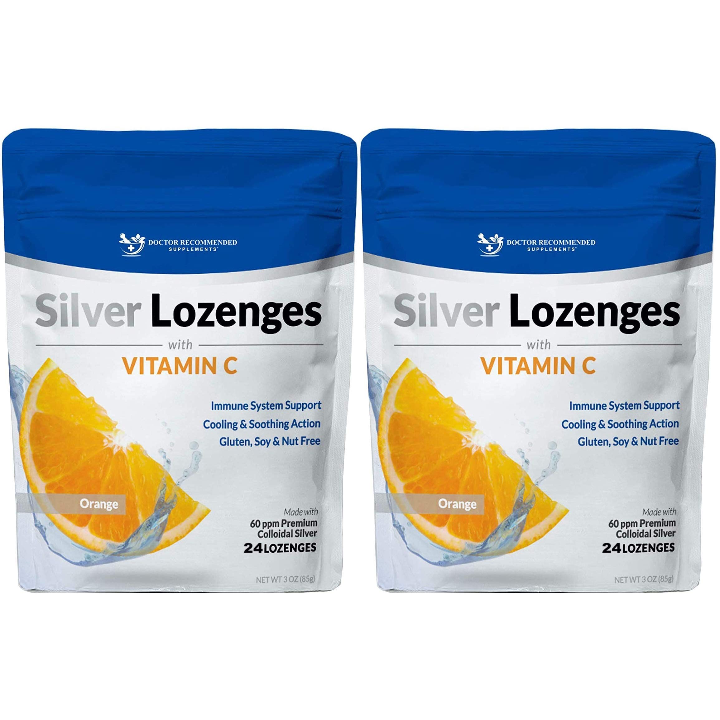 DOCTOR RECOMMENDED SUPPLEMENTS Silver Lozenges with orange flavor soothe throat on the go