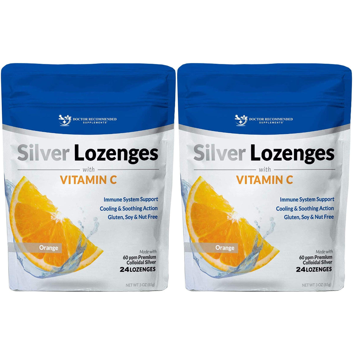 DOCTOR RECOMMENDED SUPPLEMENTS Silver Lozenges with orange flavor soothe throat on the go