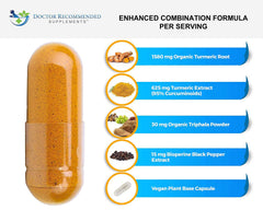 DOCTOR RECOMMENDED SUPPLEMENTS Turmeric bottle label emphasizing organic non-GMO formula