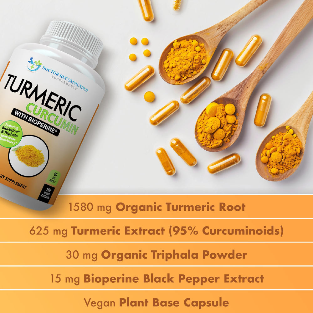 DOCTOR RECOMMENDED SUPPLEMENTS Turmeric Curcumin USA-made badge signals quality
