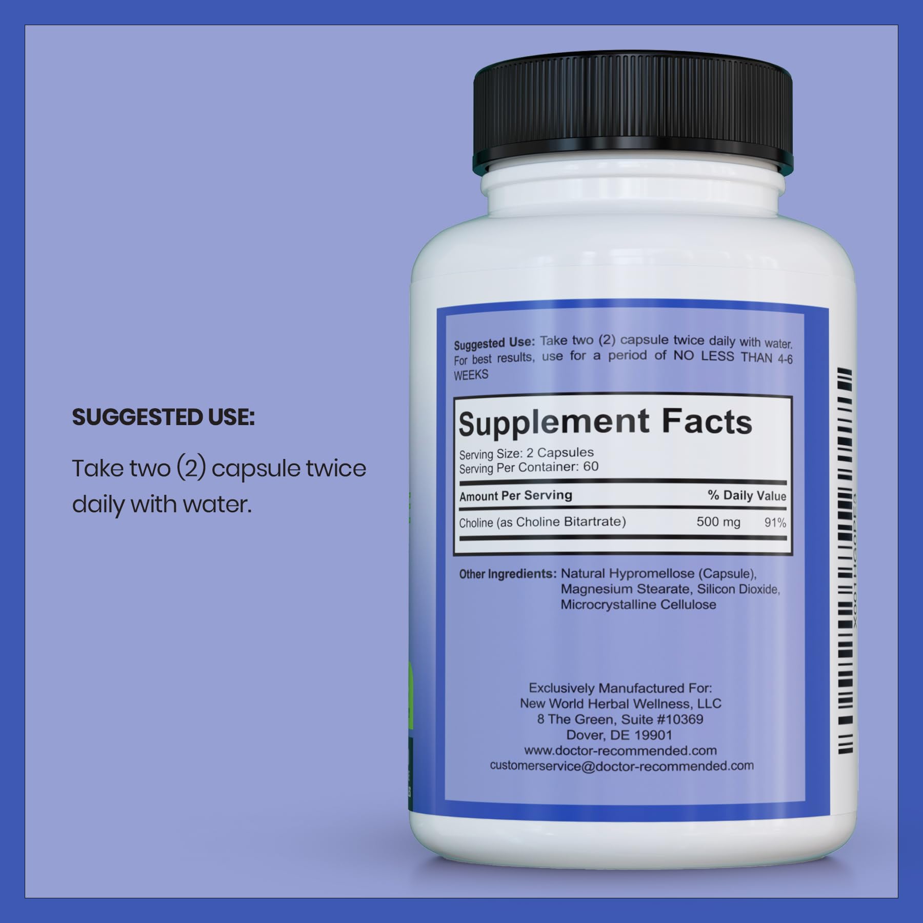 DOCTOR RECOMMENDED SUPPLEMENTS Veggie caps Choline 500 mg vegan-friendly daily use