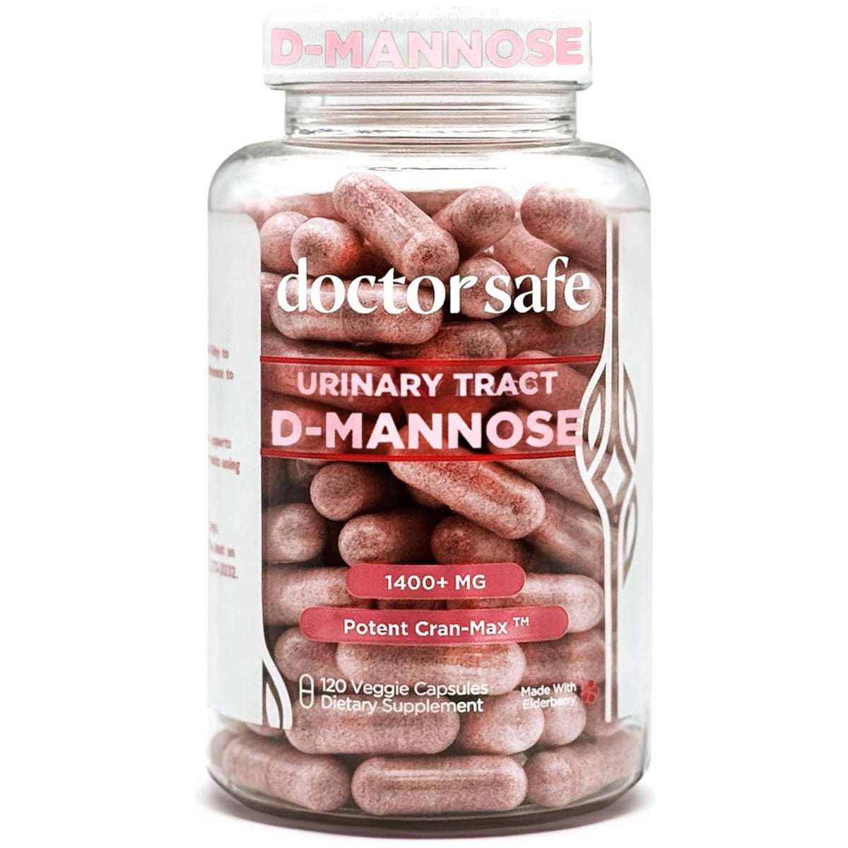 Doctor Safe Cranberry-D-Mannose capsules bottle illustrating convenient urinary tract support.