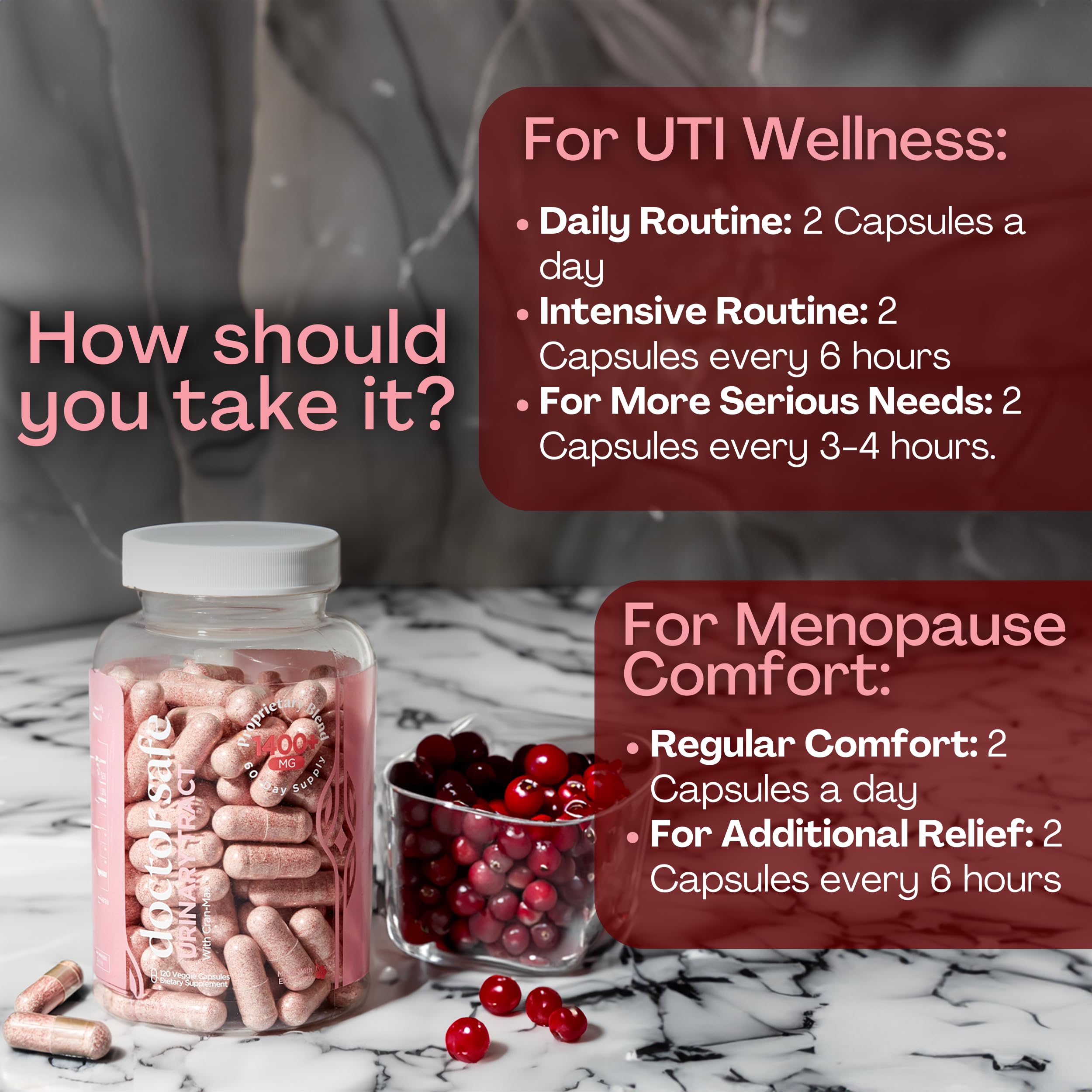 Product packaging design showing Cranberry and D-Mannose synergy.
