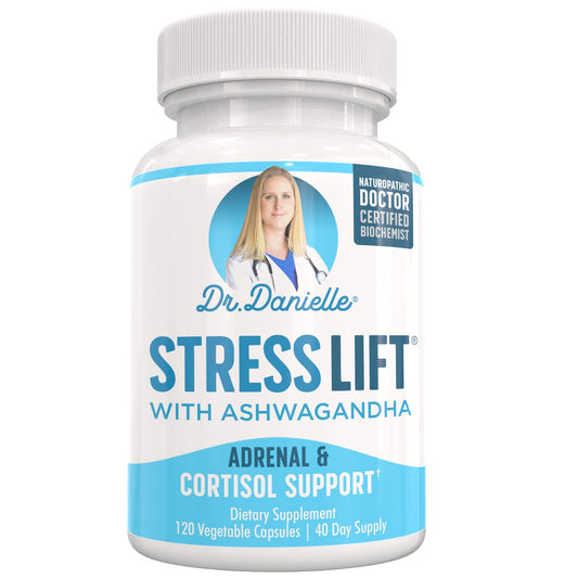 Doctor Danielle Stress Lift bottle with capsules for natural cortisol balance and stress relief.