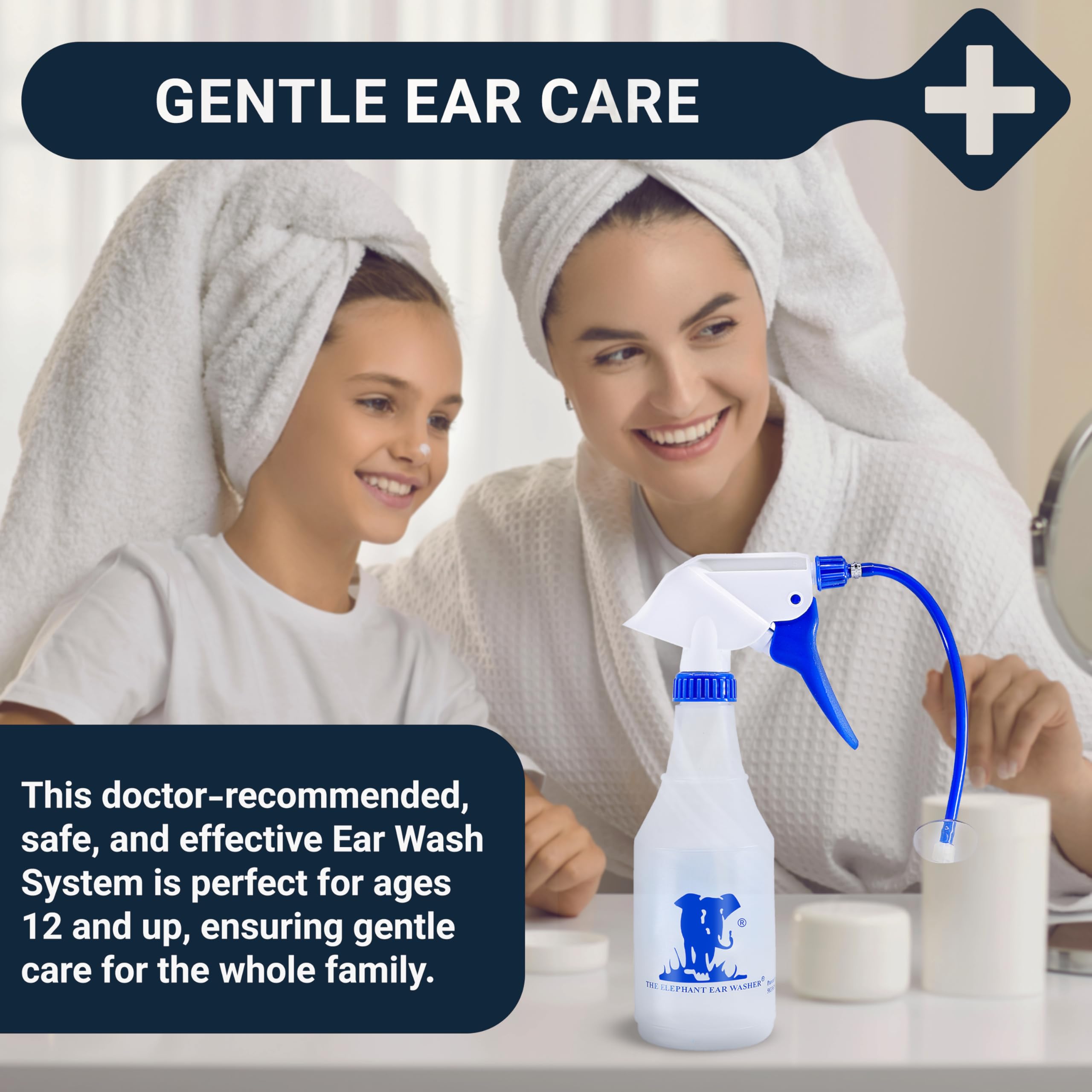 Doctor Easy Elephant Ear Washer kit ready for home use with tips and bottle