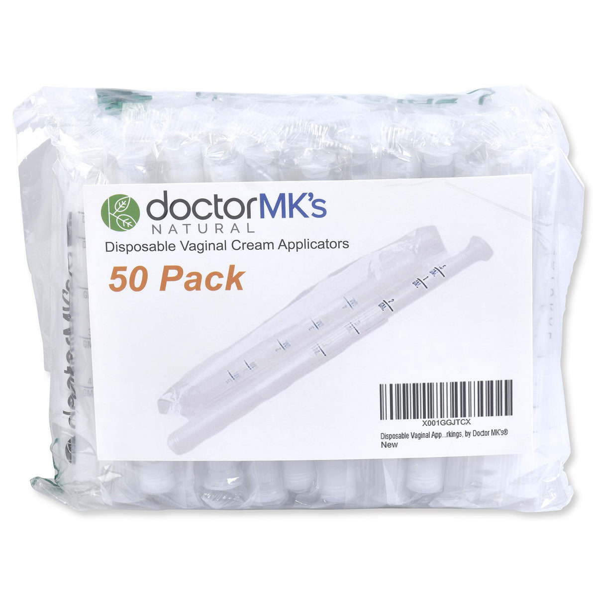 Doctor MK's Natural vaginal applicator in a foil-wrapped 50-pack for easy storage.