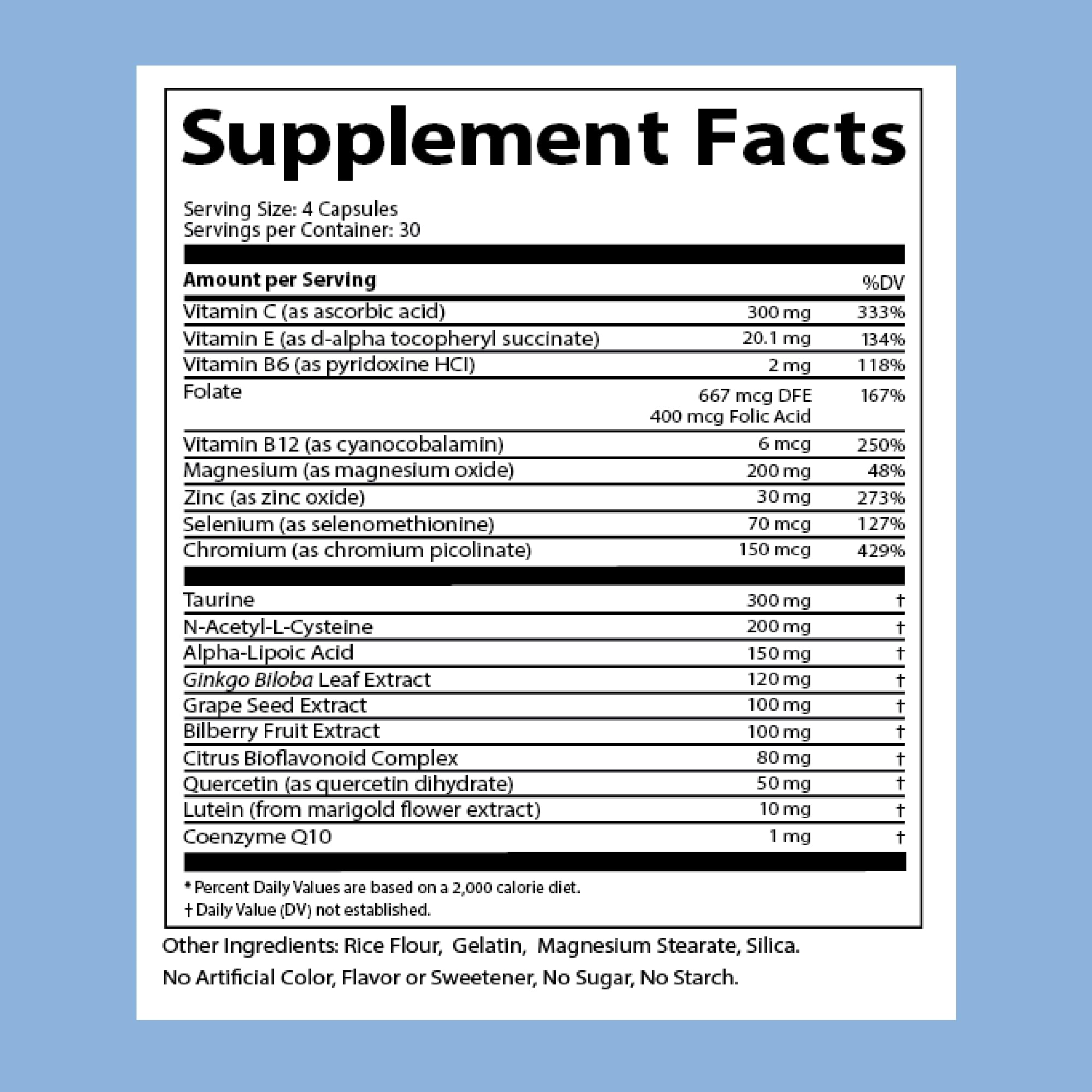 Doctor's Advantage CN2 bilberry and ginkgo blend close-up promotes ocular support.