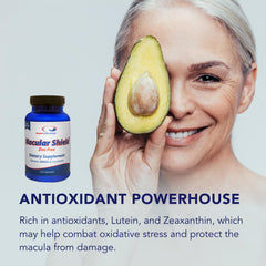 Doctor's Advantage Eye Shield label closeup highlights AREDS2 ingredients.