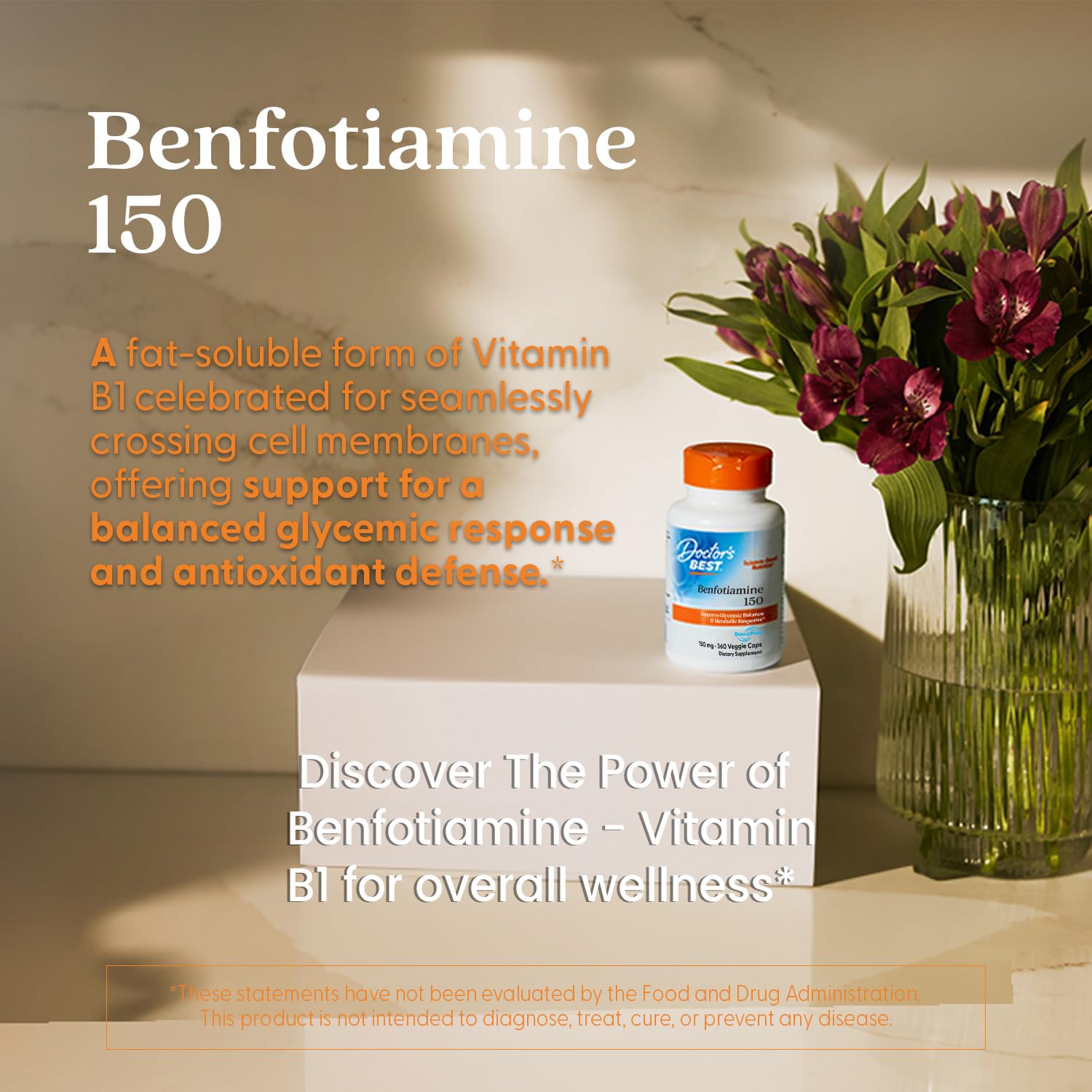 Doctor's Best Benfotiamine 150 capsules arranged for convenient daily use
