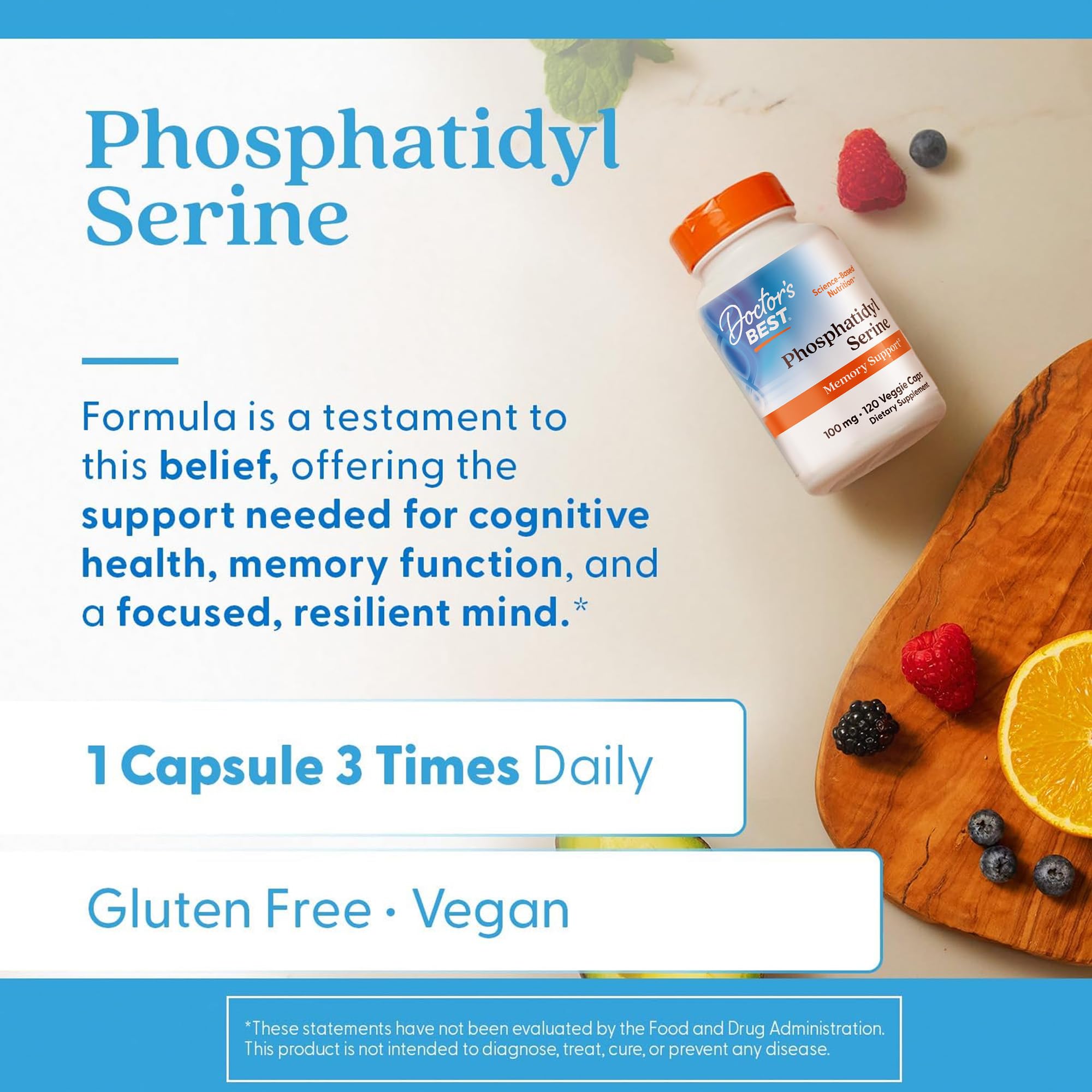 Doctor's Best phosphatidyl-serine packaging box with vegan formula label
