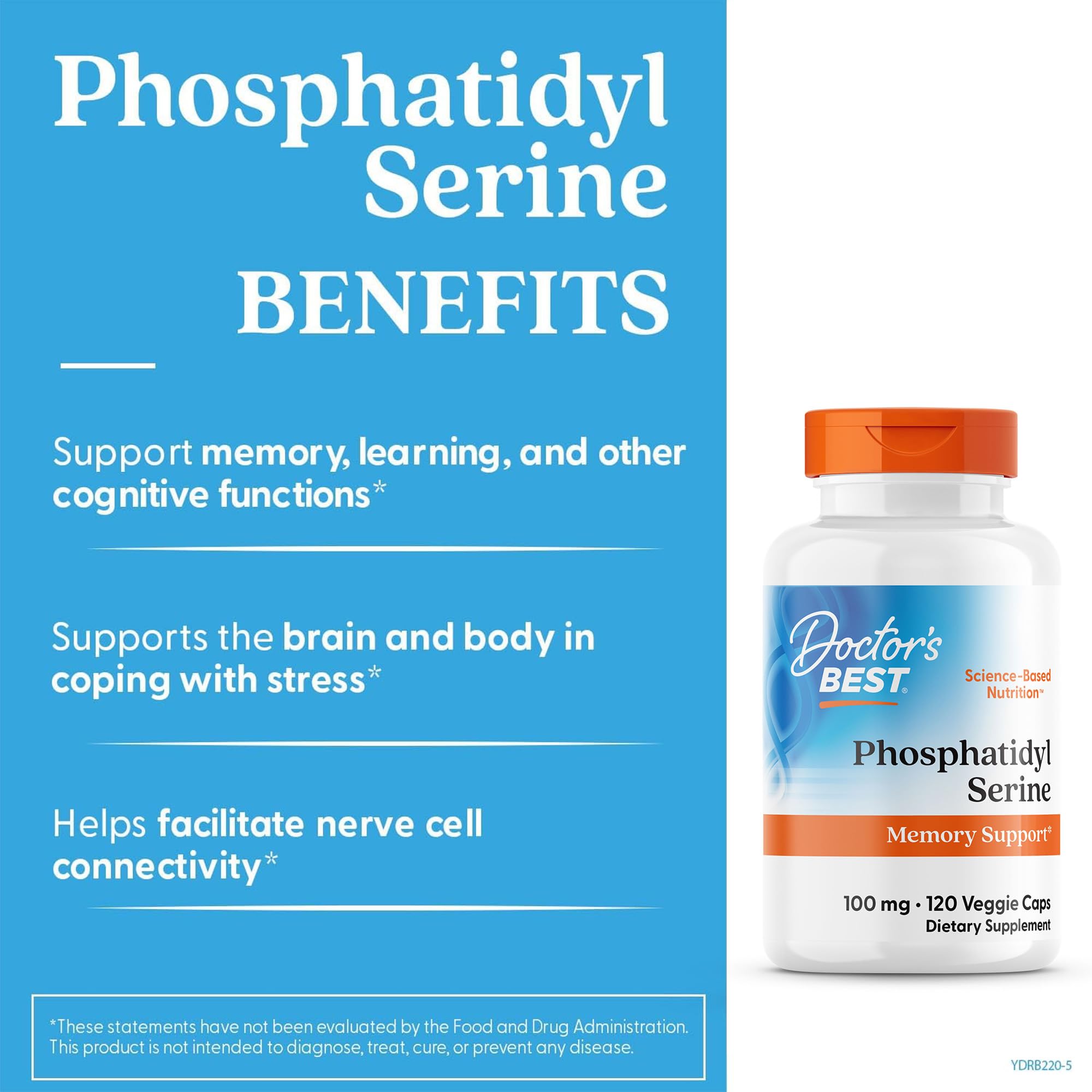 Pile of liquid softgel capsules from Doctor's Best phosphatidyl-serine for easy daily use