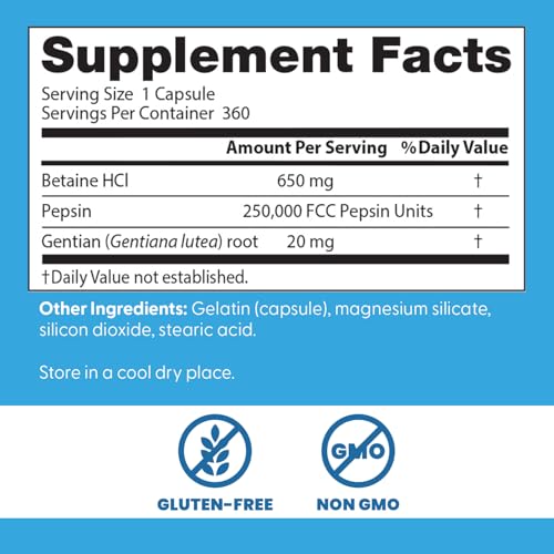 Doctors Best Betaine HCl Pepsin bottle label closeup.