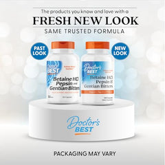 Doctors Best Betaine HCl Pepsin capsules closeup for protein digestion aid.
