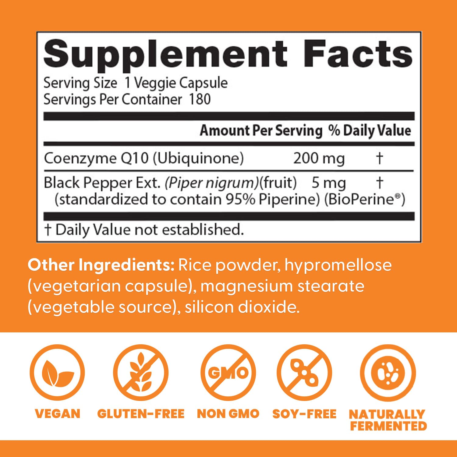 Doctor's Best CoQ10 bottle close-up of BioPerine label indicating absorption boost