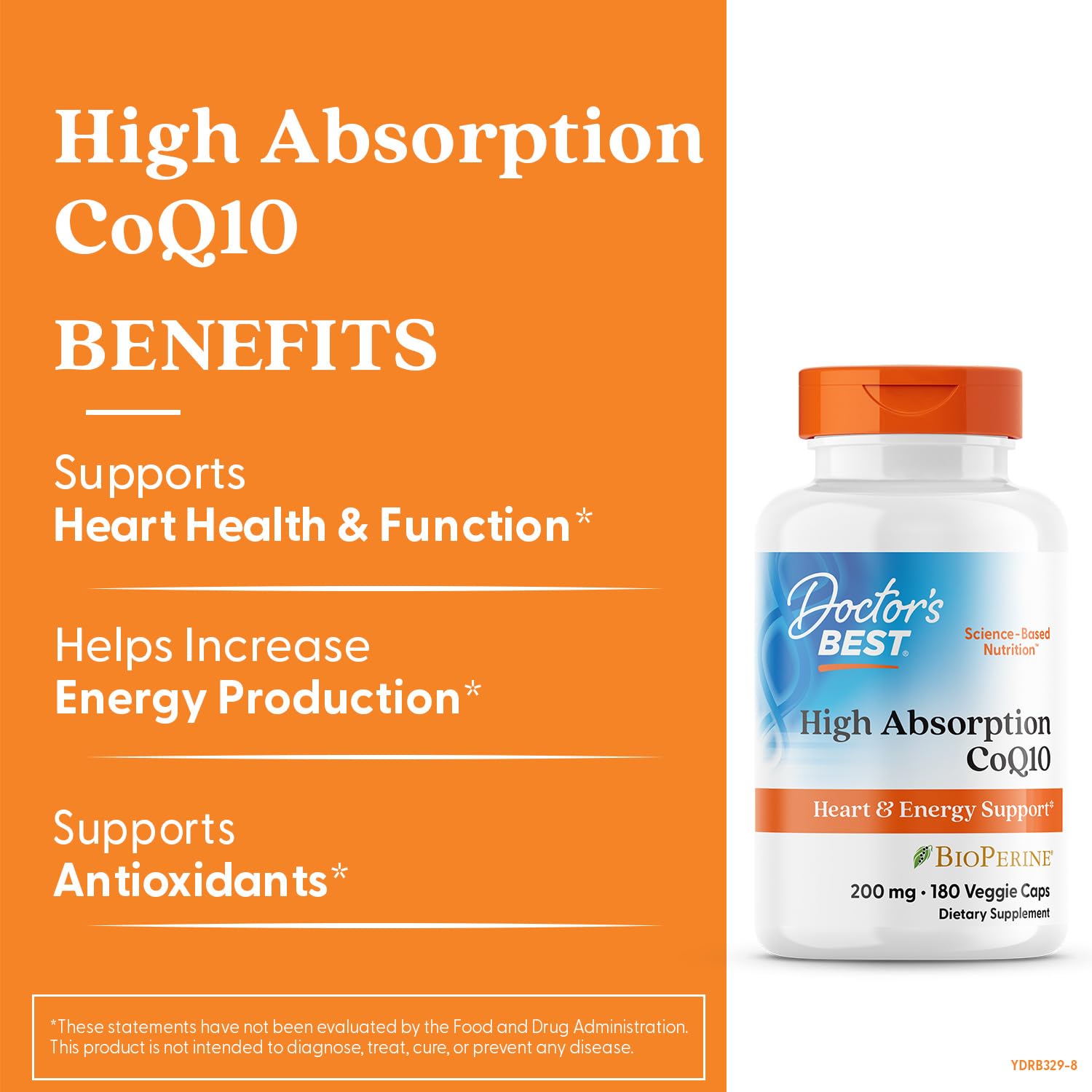 Doctor's Best CoQ10 200 mg capsules close-up showing vegan capsules