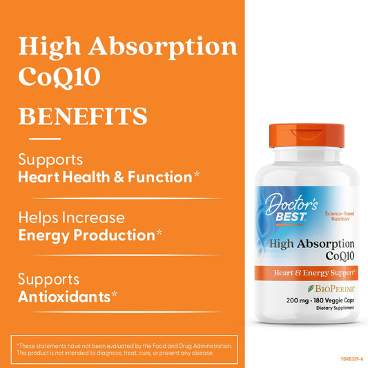 Doctor's Best CoQ10 200 mg capsules close-up showing vegan capsules