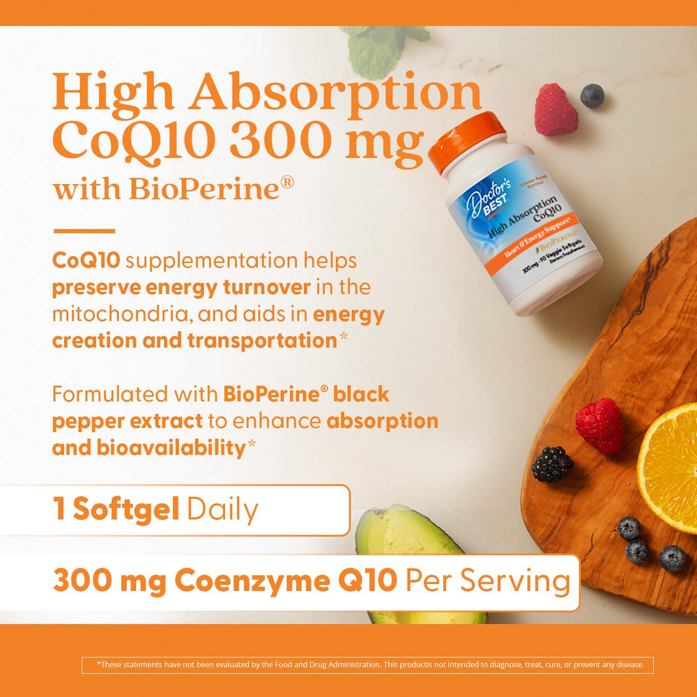 Bioperine ingredient label on Doctor's Best CoQ10 aiding absorption
