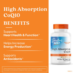 Doctor's Best CoQ10 with BioPerine close-up highlighting absorption-enhancing formula.