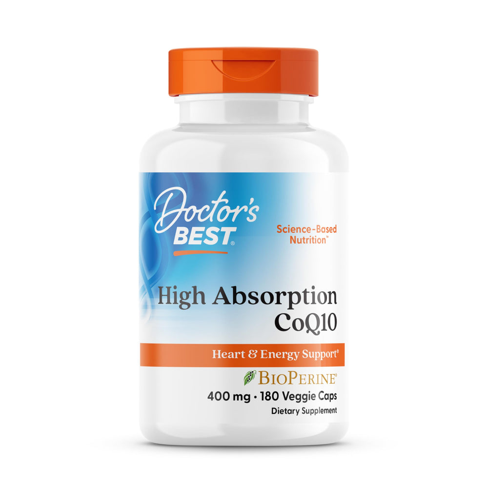 Doctor's Best CoQ10 high-absorption bottle ready for daily heart and energy support.