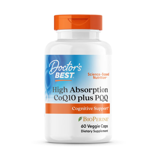 Doctor's Best CoQ10 with PQQ bottle close-up highlighting energy support