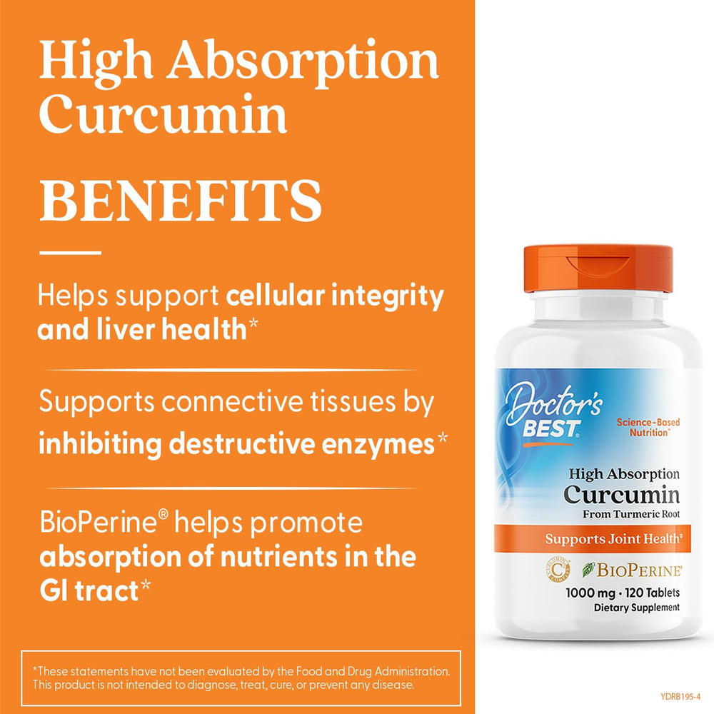 Doctor's Best Curcumin C3 Complex capsules image, highlighting absorption-boosting formulation for daily joint comfort.