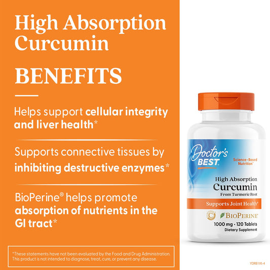 Doctor's Best Curcumin C3 Complex capsules image, highlighting absorption-boosting formulation for daily joint comfort.