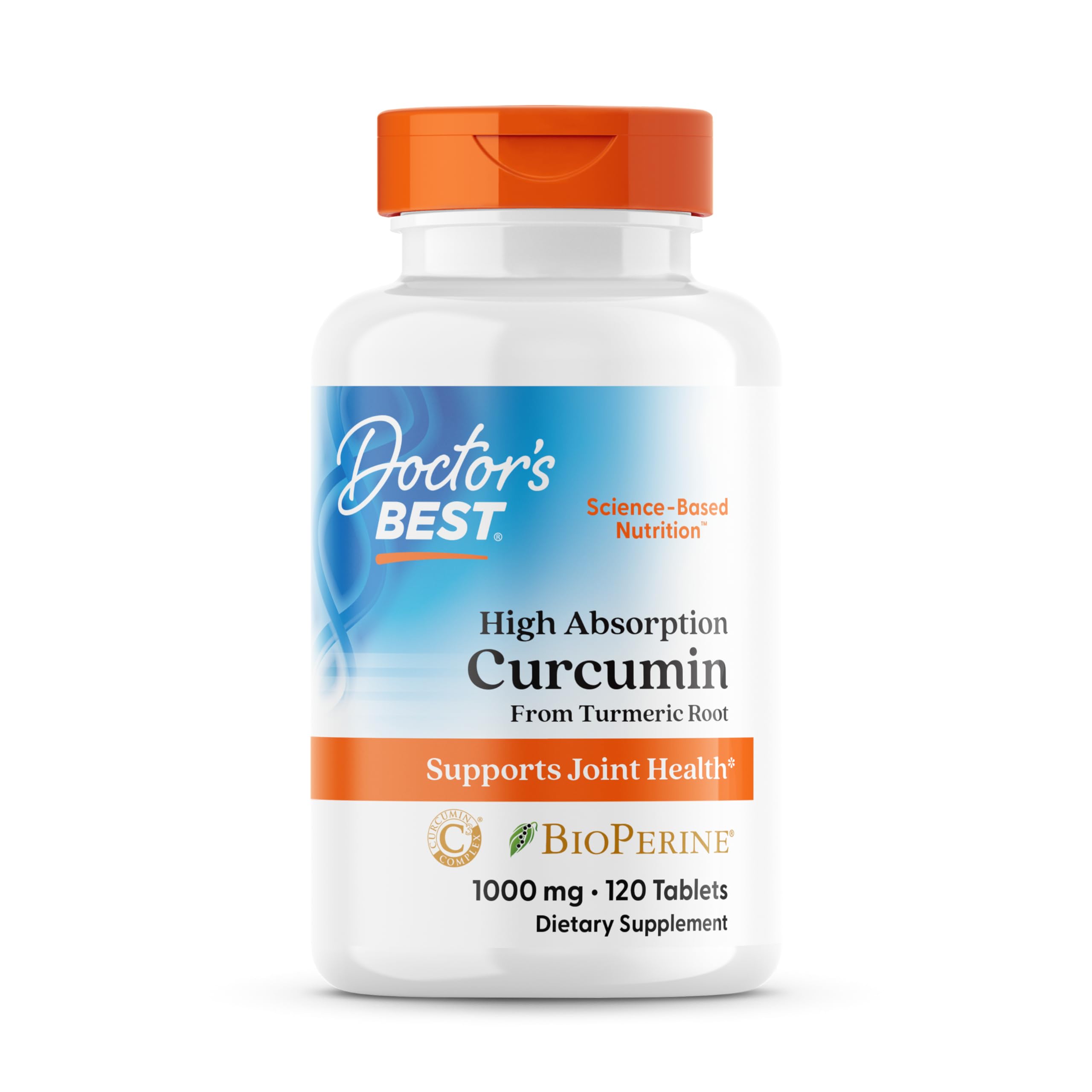 Doctor's Best Curcumin C3 Complex bottle front for joint support and antioxidant wellness.